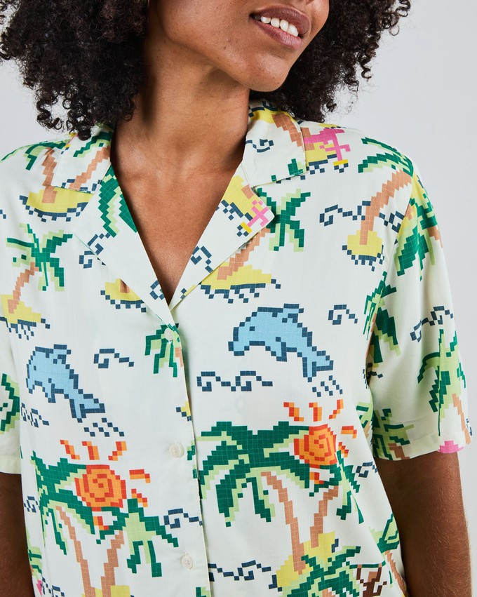 Tropical Pixel Aloha Blouse Ecru from Brava Fabrics