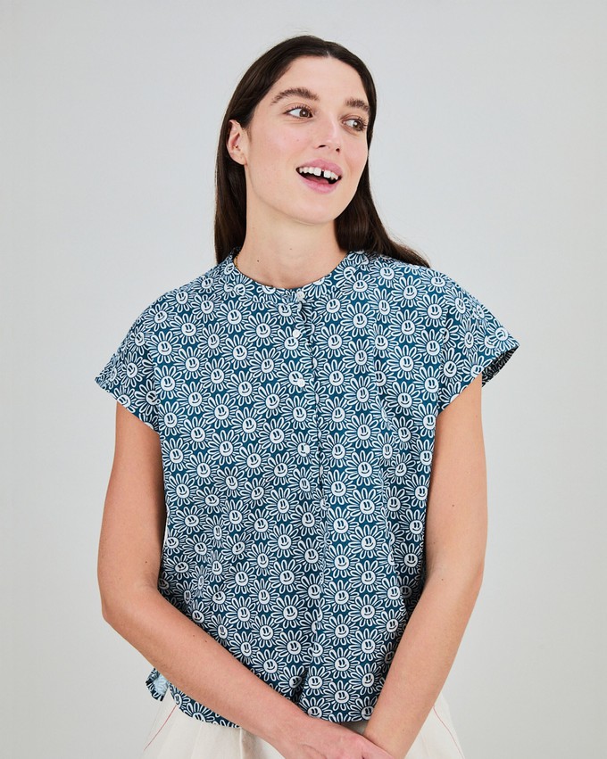Asis Percales Daisy Sleeveless Blouse Blue from Brava Fabrics