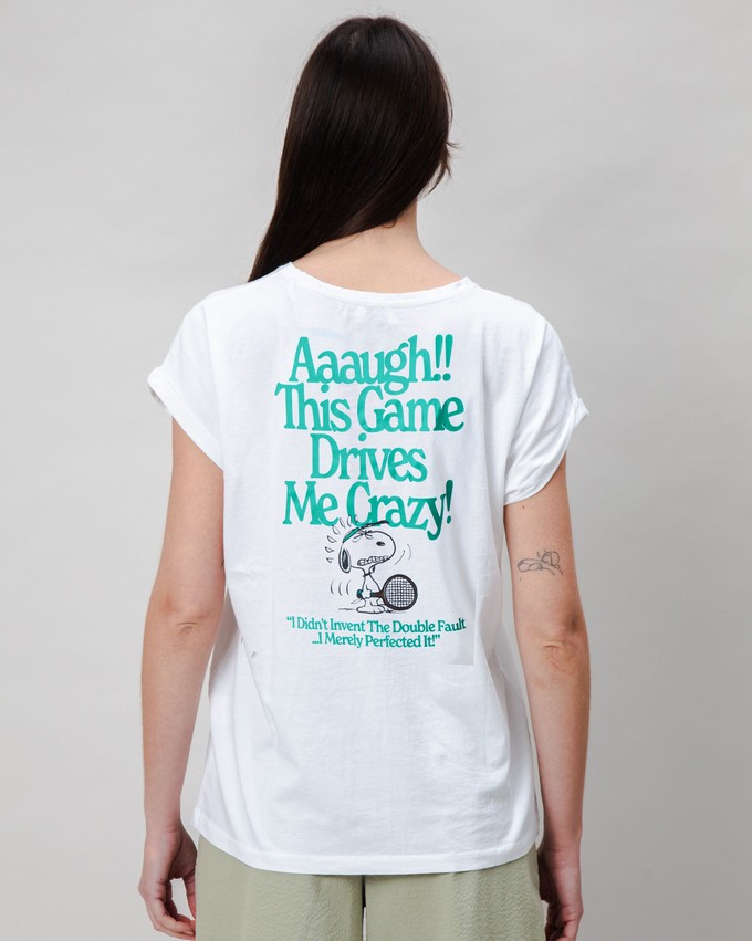 Peanuts Tennis Double Fault Snoopy Scoop Tee White from Brava Fabrics