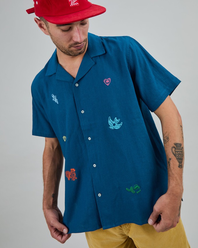 Asis Percales embroidery Aloha Shirt Blue from Brava Fabrics