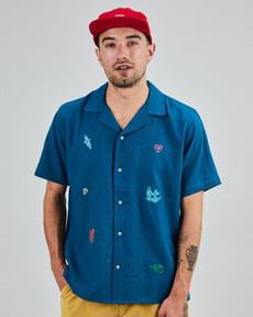 Asis Percales embroidery Aloha Shirt Blue via Brava Fabrics