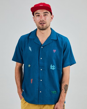 Asis Percales embroidery Aloha Shirt Blue from Brava Fabrics