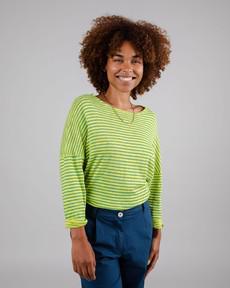 Stripes Fine Knit Cotton Sweater Lime via Brava Fabrics