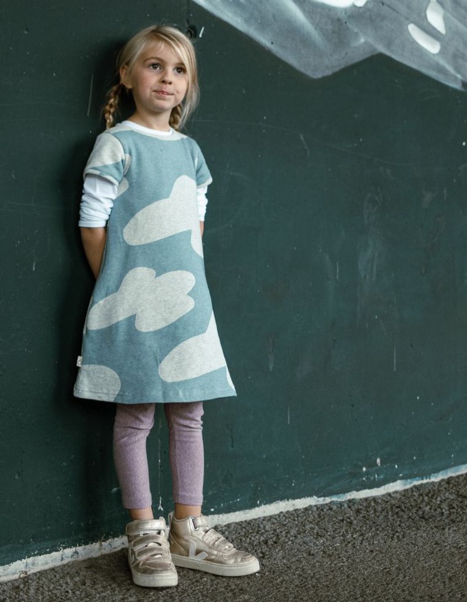 Minime Dress in Organic Cotton - light blue pattern with little clouds from CORA happywear