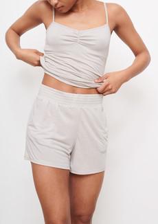Shirred Shorts in Fawn via Cucumber Clothing