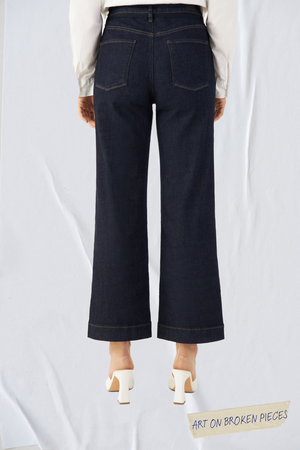 DEW Flared Cropped Soft Denim - French Pocket - Raw Blue - Art on Broken Pieces from DAWN Denim