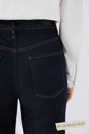 DEW Flared Cropped Soft Denim - French Pocket - Raw Blue - Art on Broken Pieces from DAWN Denim