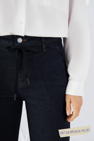 DEW Flared Cropped Soft Denim - French Pocket - Raw Blue - Art on Broken Pieces from DAWN Denim