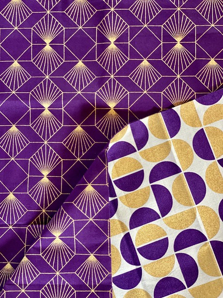 Gold Moons & Plum Diamonds Fabric Gift Wrap Furoshiki Cloth - Double Sided (Reversible) from FabRap