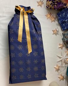Gift Bag - Midnight Blue with Bronze Snowflakes via FabRap
