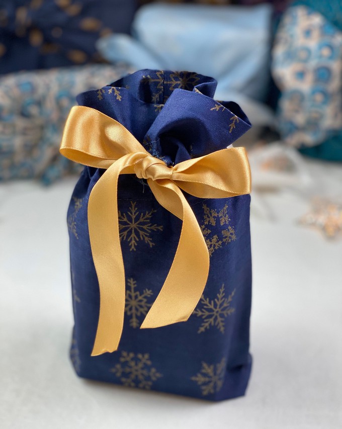 Gift Bag - Midnight Blue with Bronze Snowflakes from FabRap