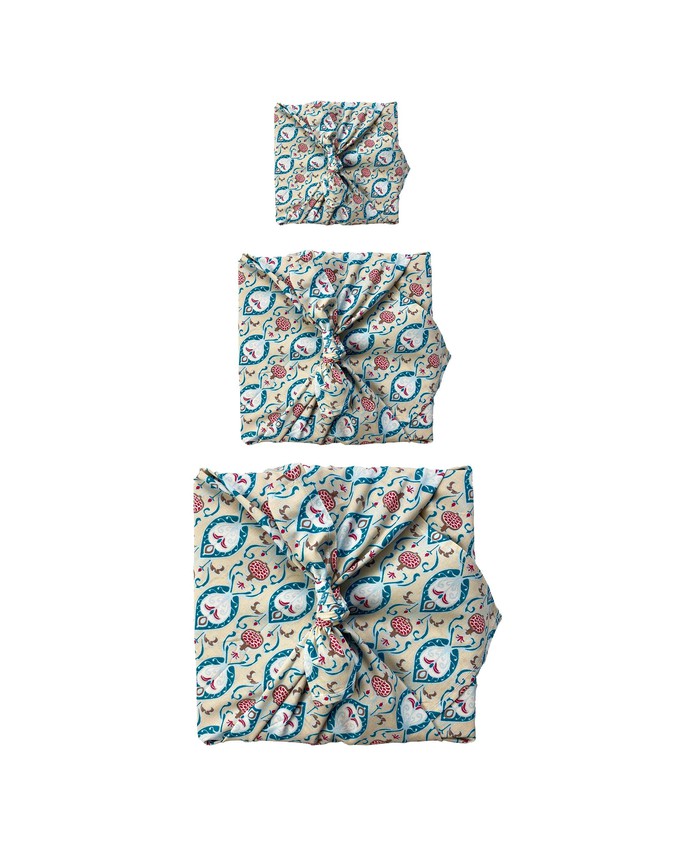 Fabric Gift Wrap Furoshiki Cloth - 6 Piece Teal & Cherry Bundle from FabRap