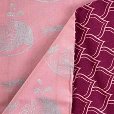 Furoshiki Gift Wrap Blush Whales & Burgundy Arches Fabric Gift Wrap - Double Sided (Reversible) via FabRap