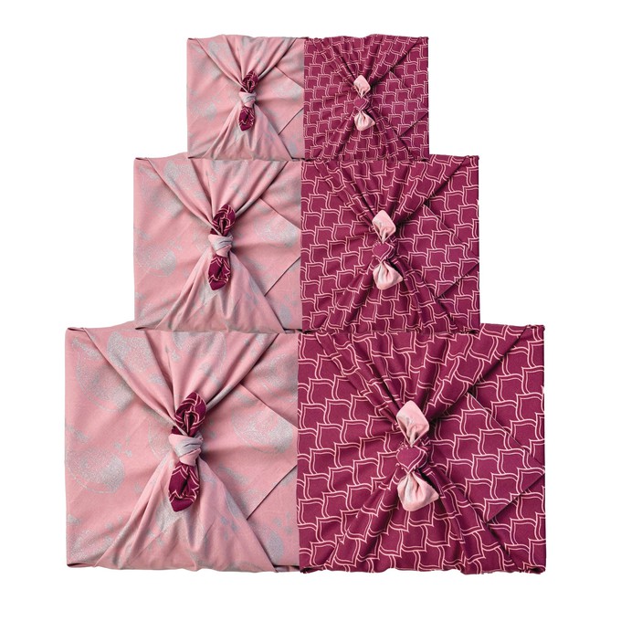 Furoshiki Gift Wrap - 3 Pack (Sizes S, M & L) Double Sided Bundle - Blush & Burgundy Arches Maroon from FabRap