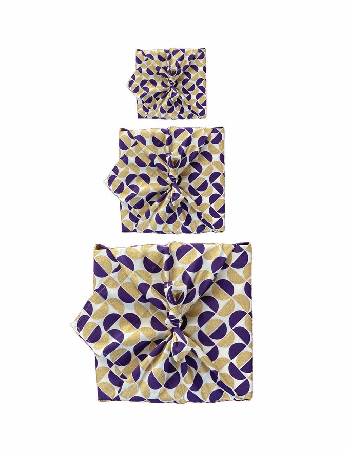 Furoshiki Gift Wrap - 3 Pack (Sizes Small, Medium & Large) Single Sided Bundle - Gold Moons from FabRap