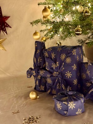 Furoshiki Gift Wrap - 3 Pack (Sizes Small, Medium & Large) Single Sided Bundle - Midnight Snowflakes from FabRap