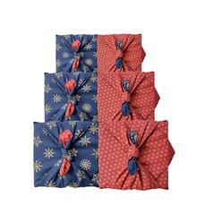 Furoshiki Gift Wrap - 3 Pack (Sizes S, M & L) Double Sided Bundle - Ruby & Midnight Snowflakes via FabRap