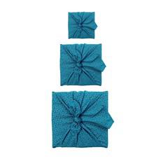 Furoshiki Gift Wrap - 3 Pack (Sizes Small, Medium & Large) Single Sided Bundle - Ocean Blue with Gold via FabRap