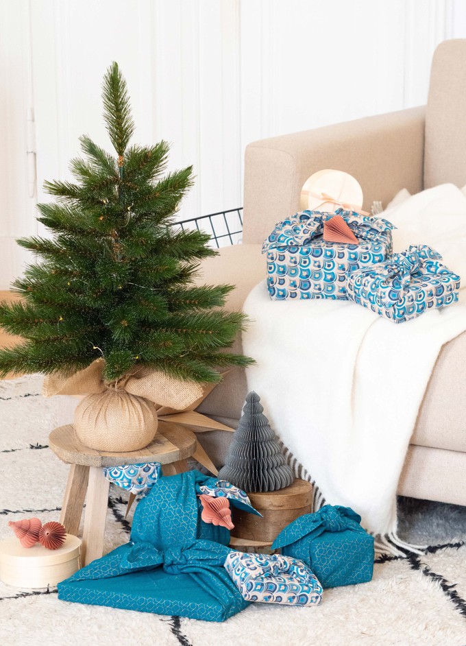 Furoshiki Gift Wrap Art Deco & Ocean Fabric Gift Wrap - Double Sided (Reversible) from FabRap