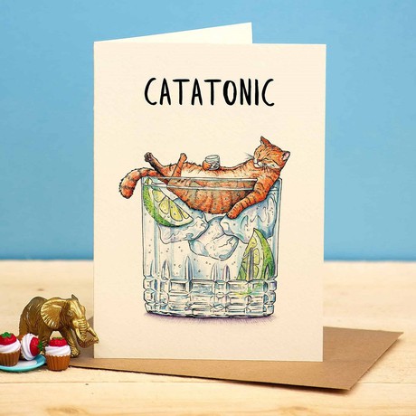 Wenskaart kat "Catatonic" from Fairy Positron
