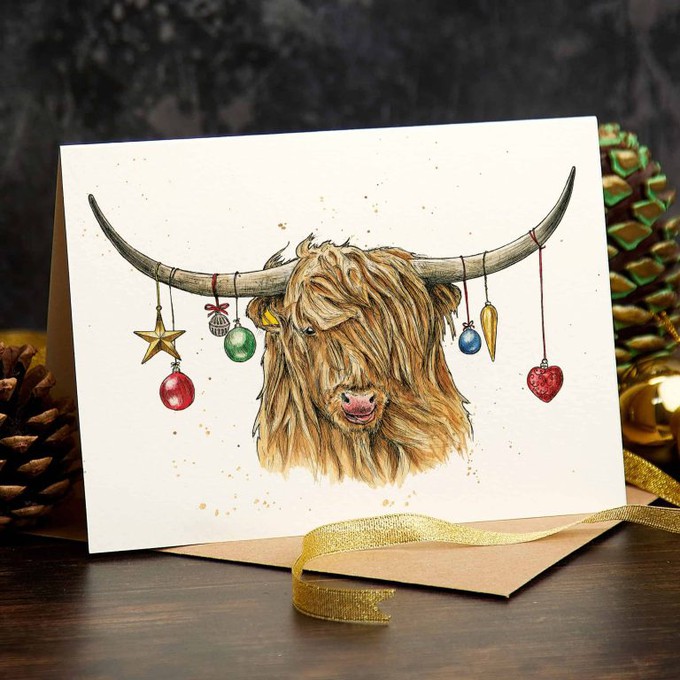 Wenskaart kerst Schotse hooglander from Fairy Positron