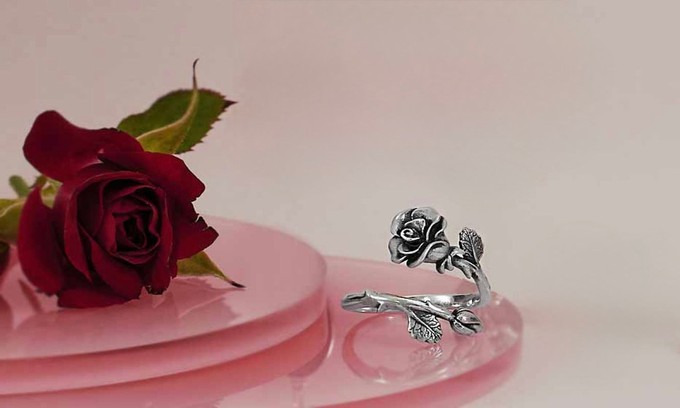 Zilveren ring roos en rozenknop from Fairy Positron