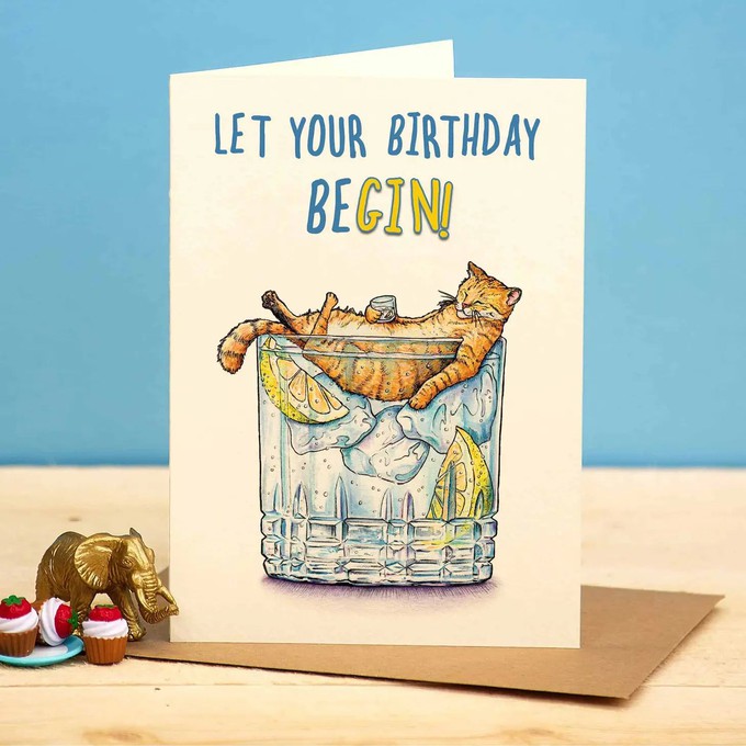 Wenskaart “Let your birthday beGIN” from Fairy Positron