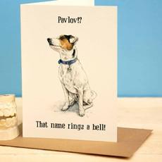Wenskaart hond "Pavlov? That name rings a bell" via Fairy Positron