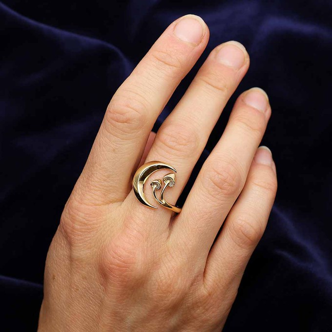 Bronzen ring maan en paddenstoelen from Fairy Positron