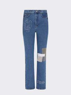Embroidered & Patchwork Upcycled Jeans in Blue Denim - Sizes 24 & 26 via Fanfare Label