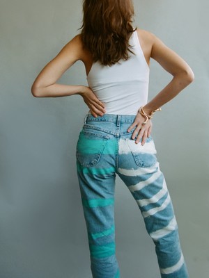 Upcycled Striped Print Jeans - Sizes 24 & 34 from Fanfare Label