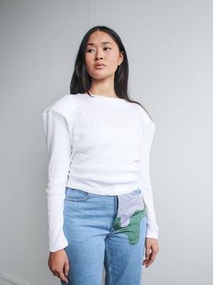 Organic Cotton White Top With Shoulder Pads from Fanfare Label