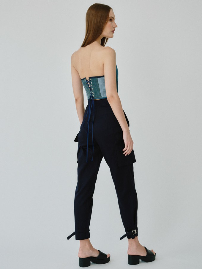 Organic Cotton Utility Cargo Pant With Buckles In Navy from Fanfare Label