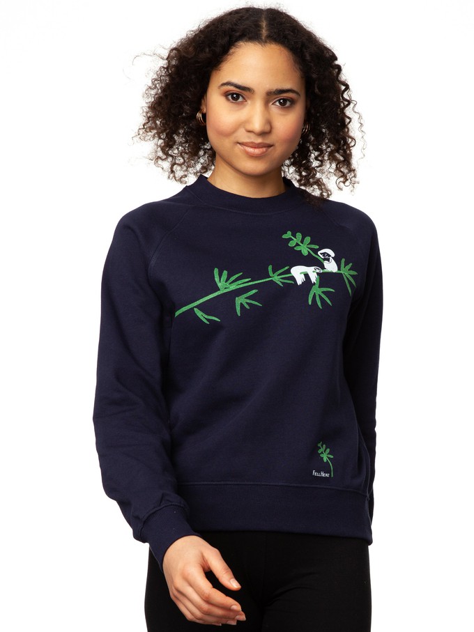 Sloth Raglan Sweater navy organic &amp; fair &amp; handprinted from FellHerz T-Shirts - bio, fair & vegan
