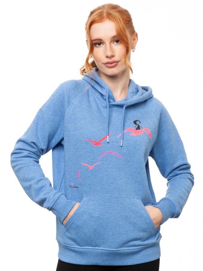 Seagull Flight Hoodie blue melange from FellHerz T-Shirts - bio, fair & vegan