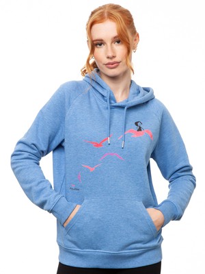 Seagull Flight Hoodie blue melange from FellHerz T-Shirts - bio, fair & vegan