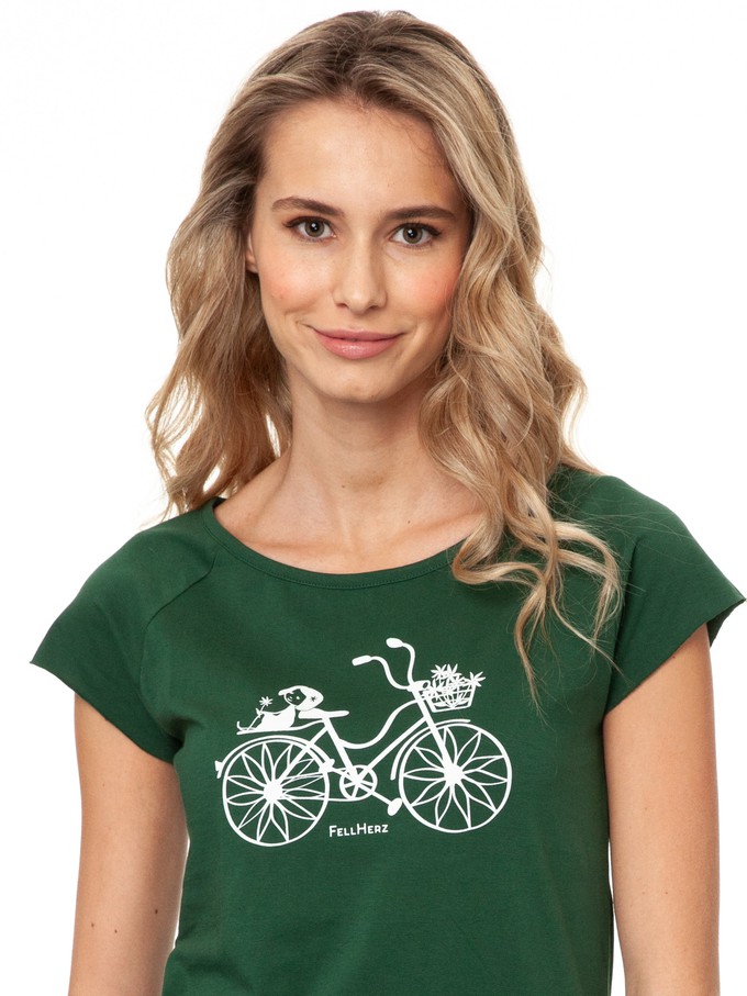 Fahrrad-Mädchen Cap Sleeve scarab green from FellHerz T-Shirts - bio, fair & vegan