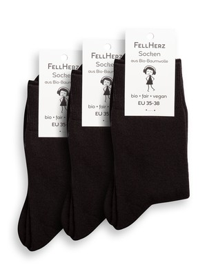 Pack of 3 warm, cuddly socks with organic cotton, black from FellHerz T-Shirts - bio, fair & vegan