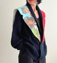 The “RED POPPIES” Upcycled statement collar art painting and embroidered cardigan via Fitolojio Workshop