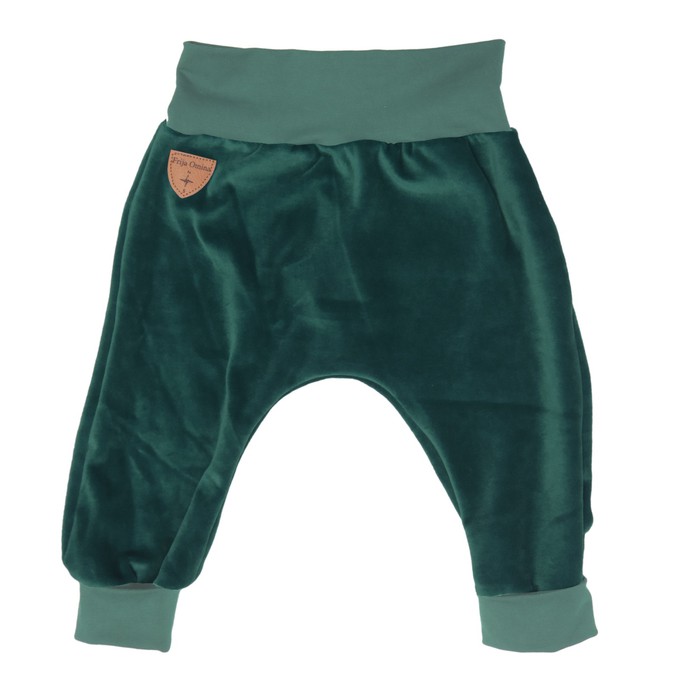 Organic velour pants Hygge mini with growth adaption, smaragd from Frija Omina