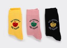 "GO VEGAN?YES PLEASE" comfy crew socks | PINK/YELLOW/BLACK via Good Guys Go Vegan