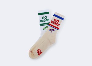 "Go Vegan" crew socks | RED/BLUE/ECRU & GREEN/WHITE from Good Guys Go Vegan