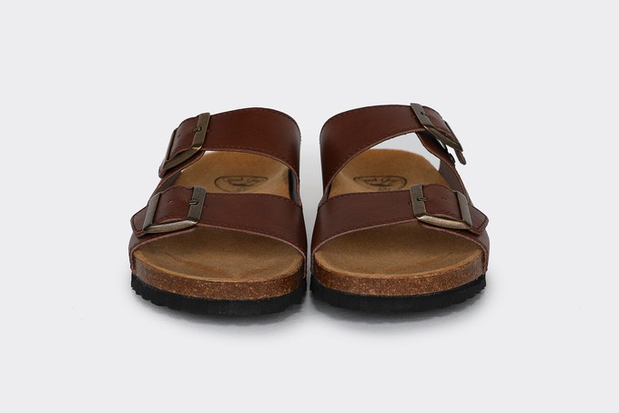 JUNO vegan buckled slide-on | BROWN from Good Guys Go Vegan