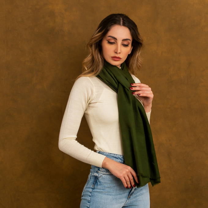 Seaweed Green Cashmere Scarf from Heritage Moda