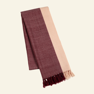 Handwoven Wool Scarf – Deep Burgundy Herringbone with Sand Border from Heritage Moda
