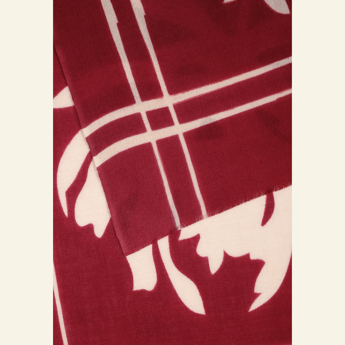 Hand-Painted Wool-Silk Scarf – Deep Burgundy with Soft Nude Floral Accents from Heritage Moda