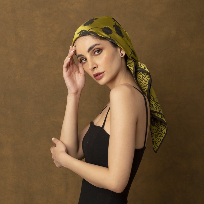Khaki Green and Black Women's Royal Silk Scarf from Heritage Moda