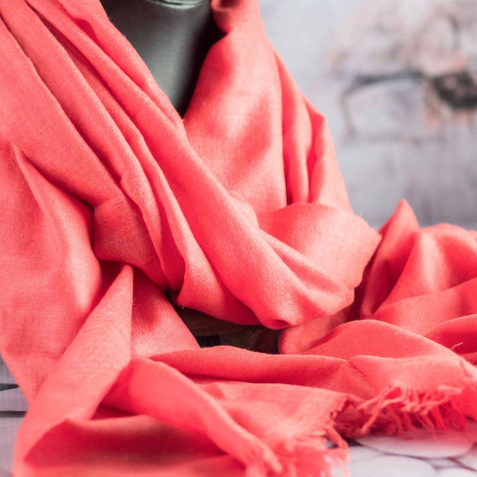 Certified Coral Pink Cashmere Scarf from Heritage Moda