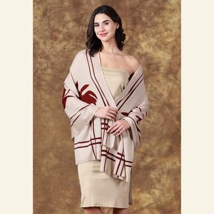 Luxury Wool-Silk Scarf – Hand-Painted Sand with Rust & Amber Floral Accents from Heritage Moda