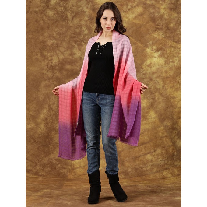 Handwoven Ombré Purple Pink Pure Wool Scarf from Heritage Moda